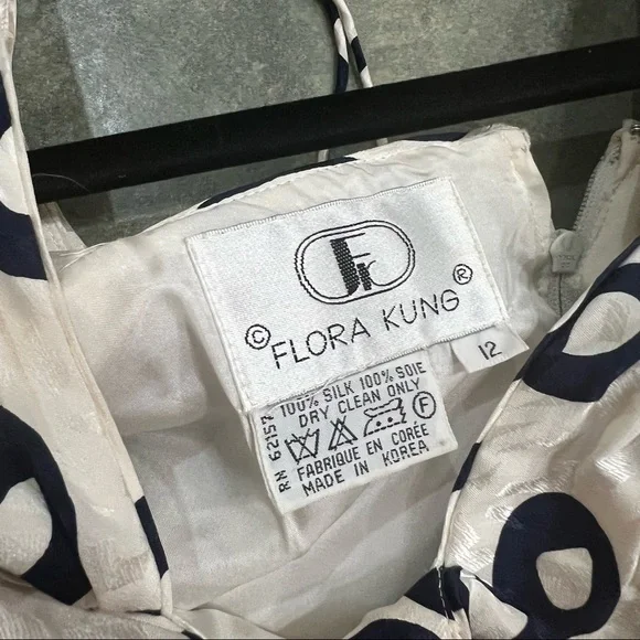 Rare Vintage 80's Flora Kung Dress Designer Silk Sz 12 Ruches Waist Pokadot Boho - Picture 6 of 10